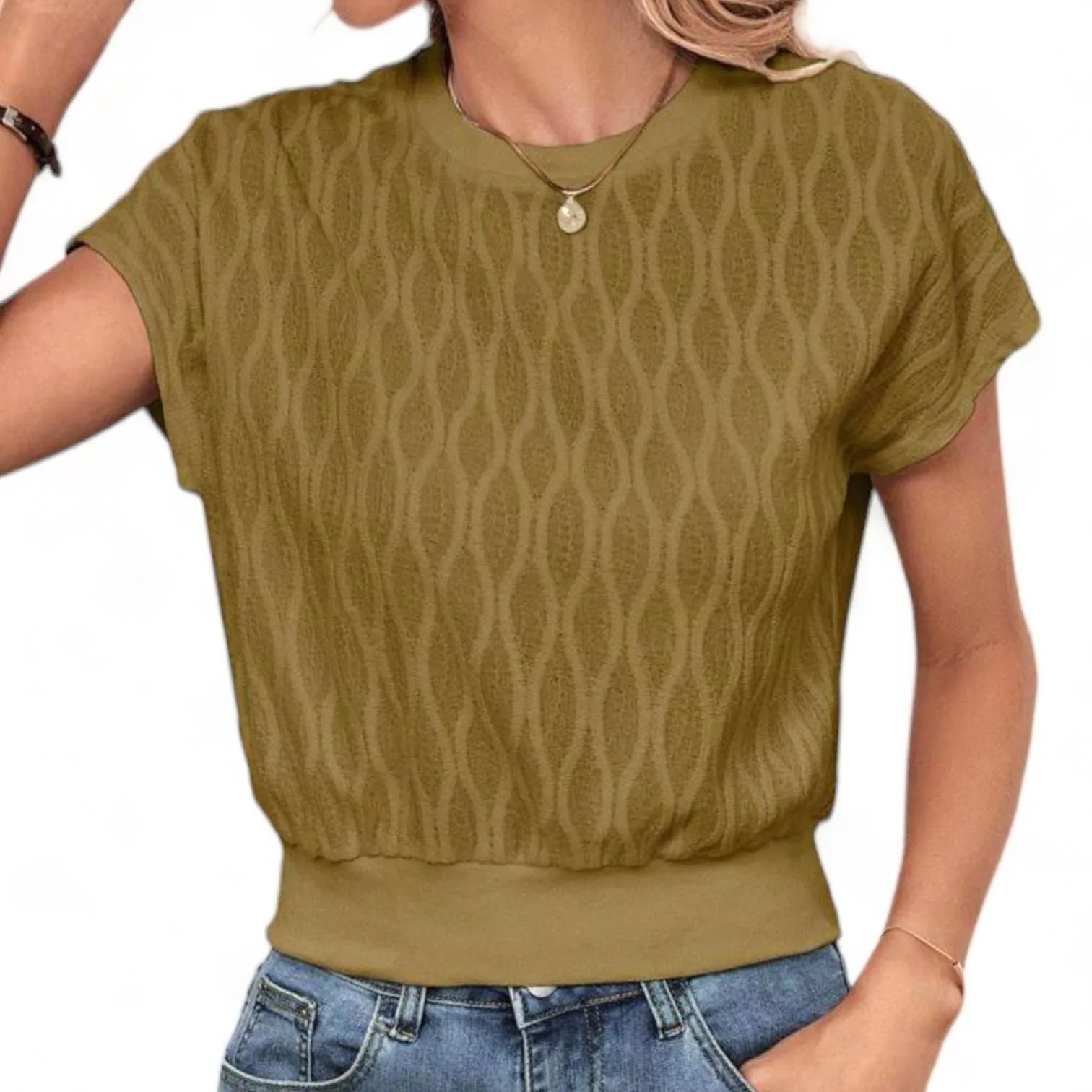 Geo Pattern Knit Square Top with Waistband