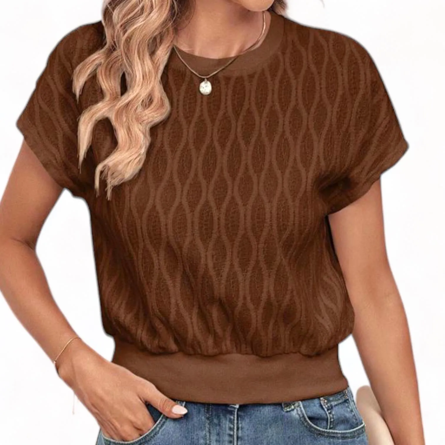 Geo Pattern Knit Square Top with Waistband