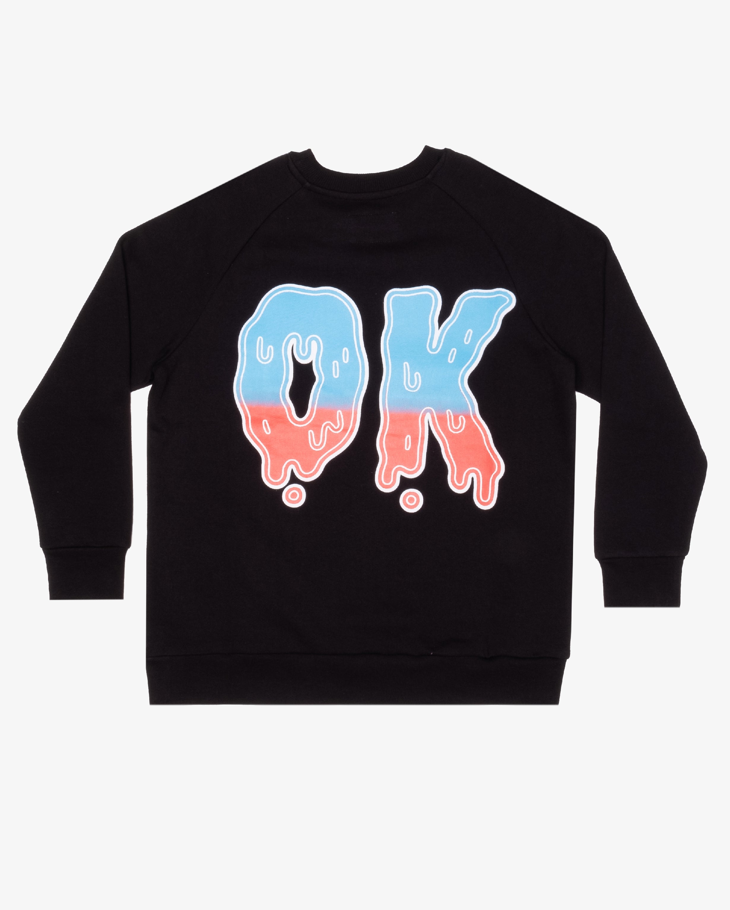 Bob OK Gradient Fleece Raglan Crew - Black Sweater