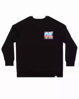 Bob OK Gradient Fleece Raglan Crew - Black Sweater