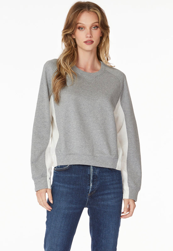 Bobi Heather Grey White Crew Neck Sweatshirt