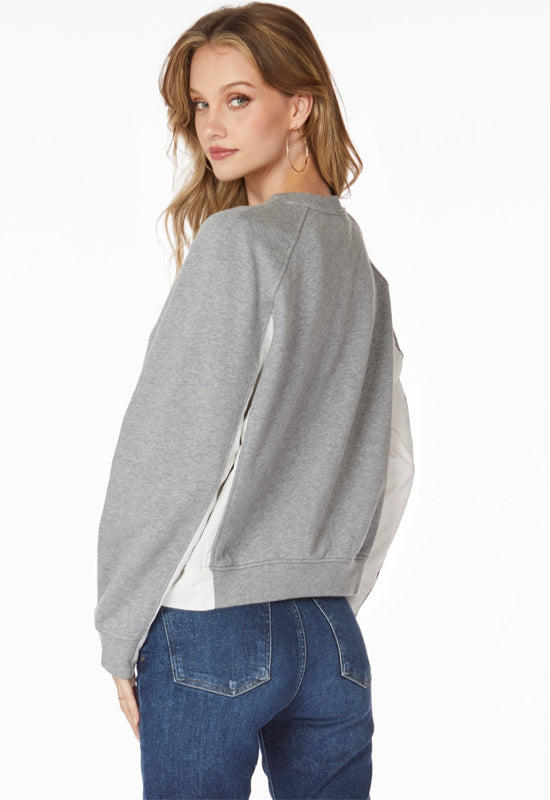 Bobi Heather Grey White Crew Neck Sweatshirt