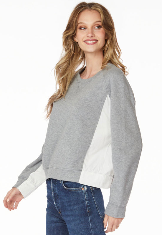 Bobi Heather Grey White Crew Neck Sweatshirt