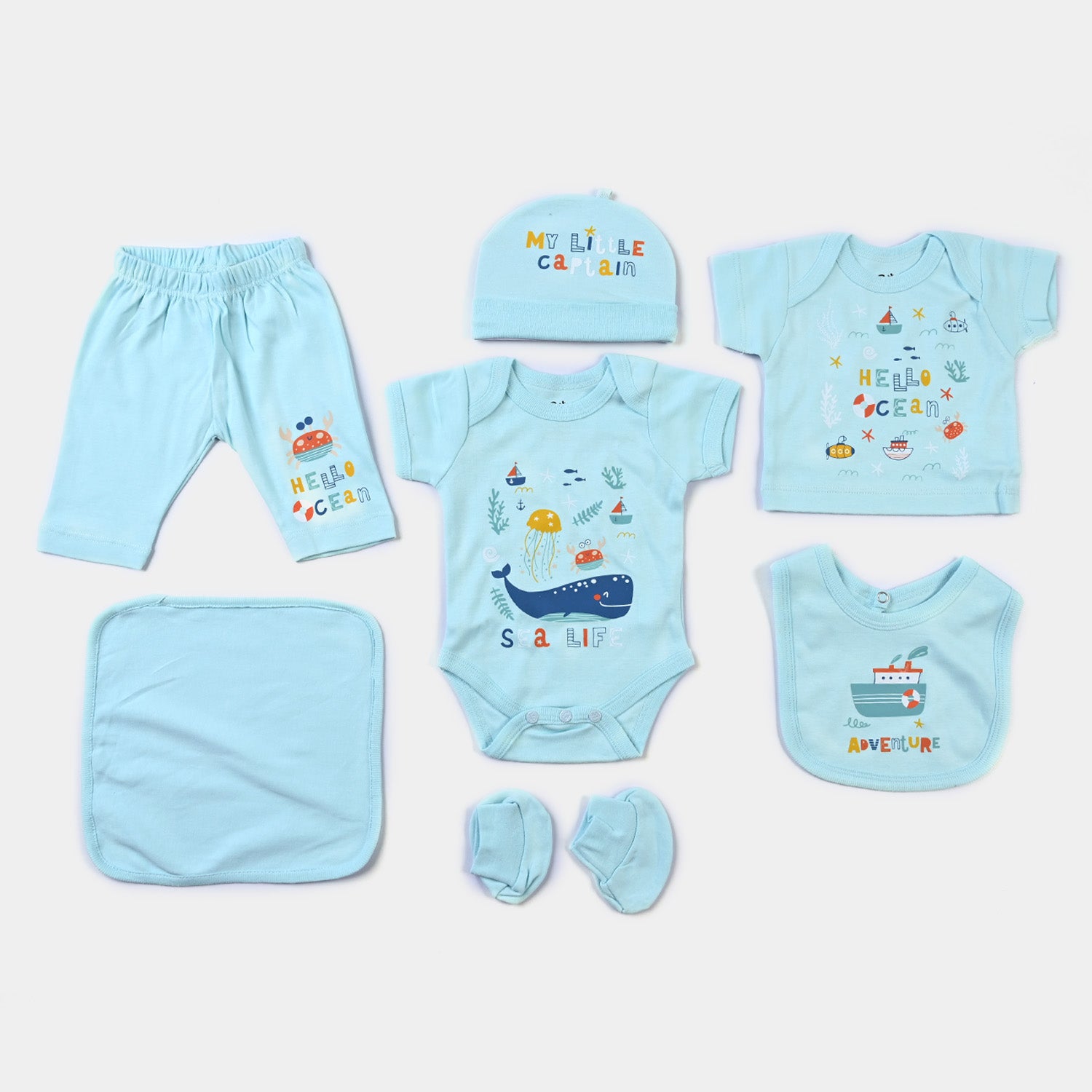 Boys Cotton Poplin 7 Piece Set Marine Life Mix