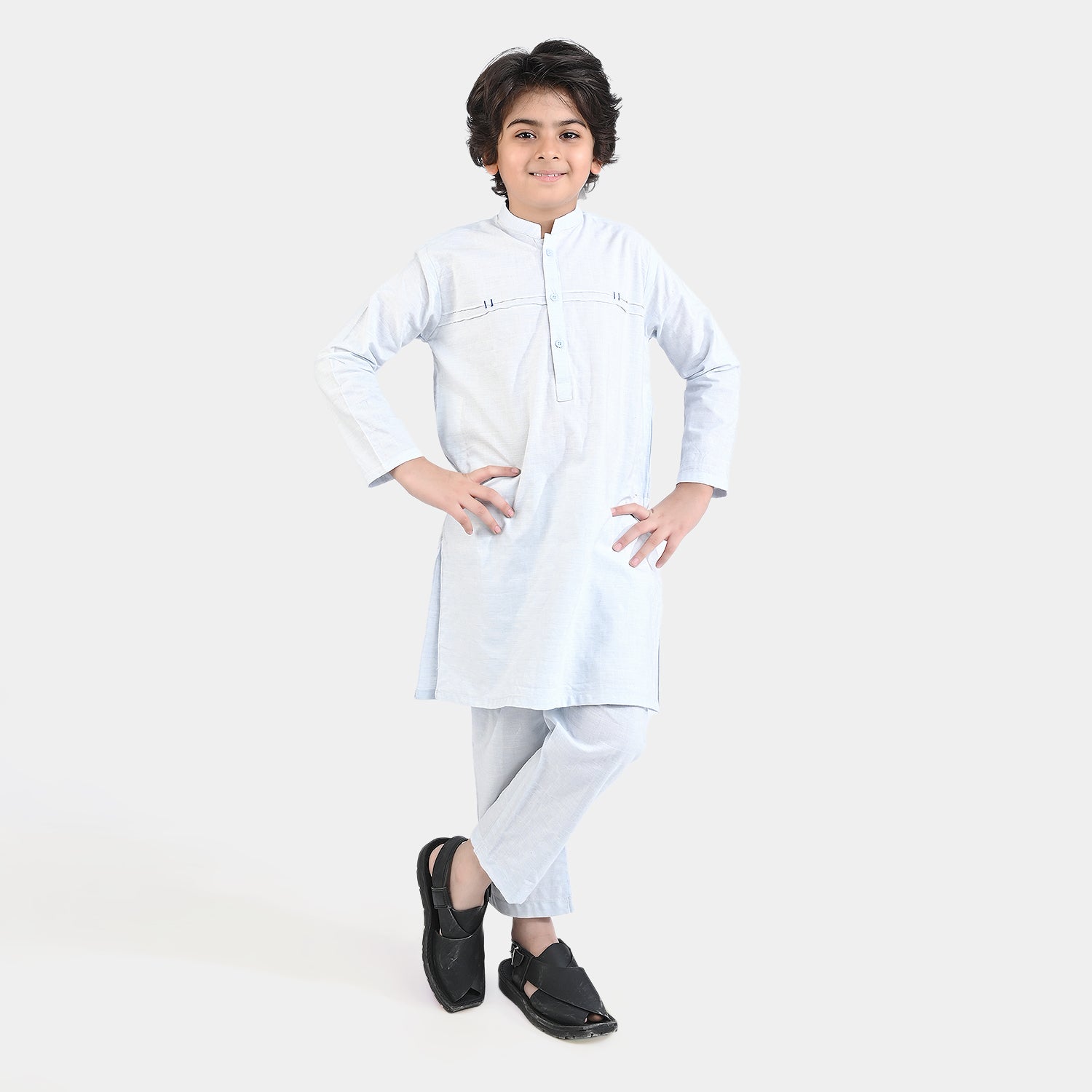 Boys Shalwar Suits in Light Blue Yarn Dye