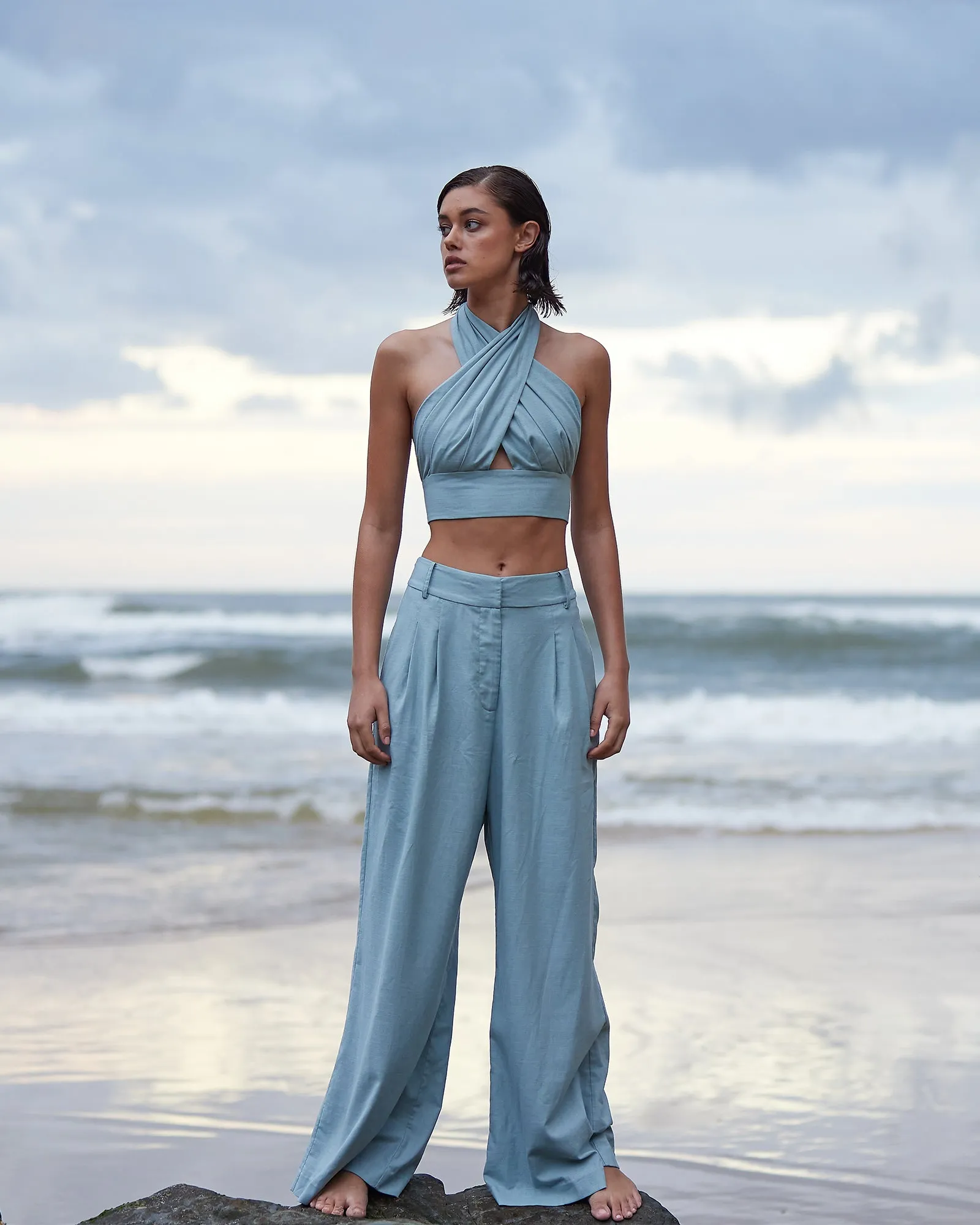 Duckegg Blue Linen Pant Bridgette