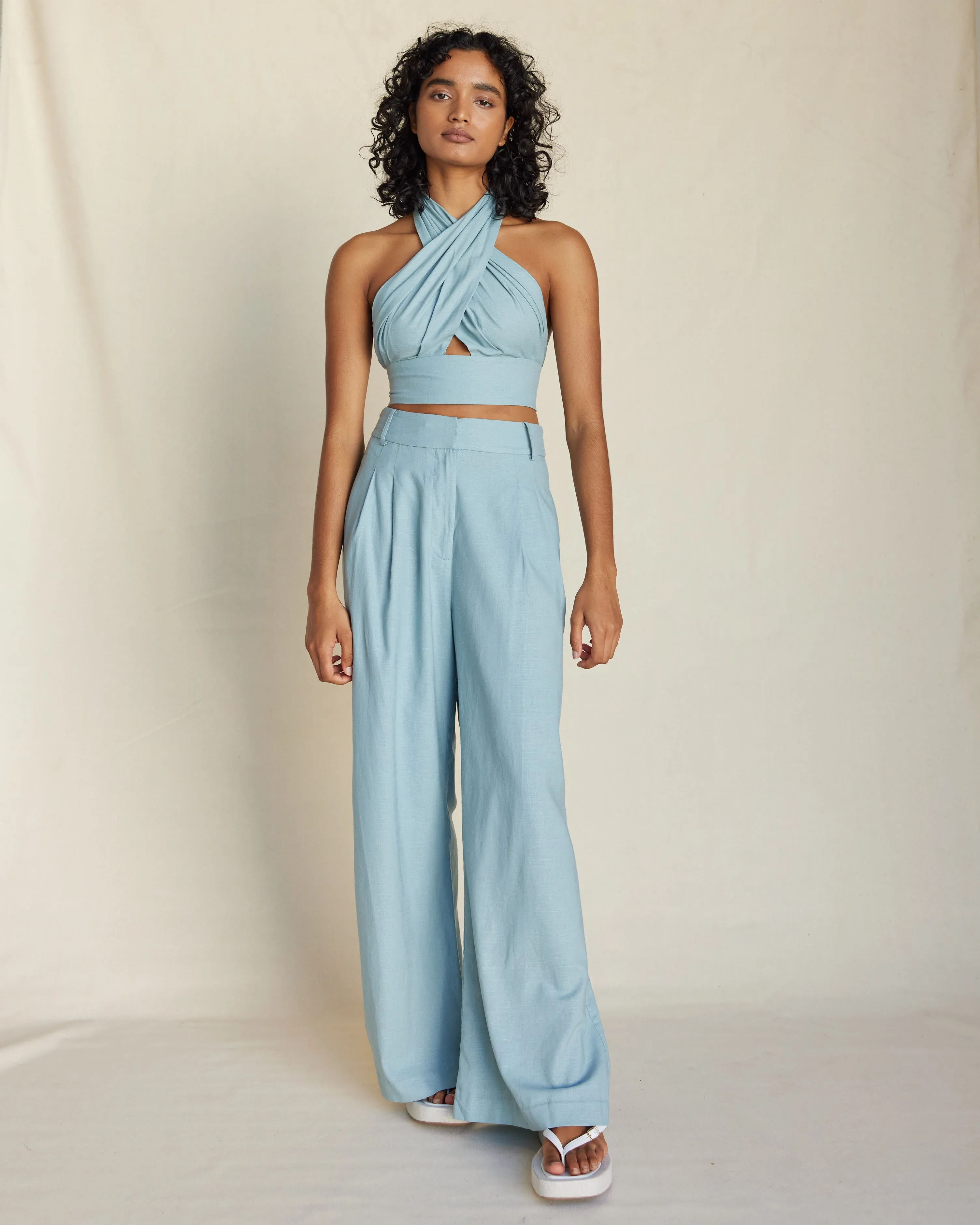 Duckegg Blue Linen Pant Bridgette