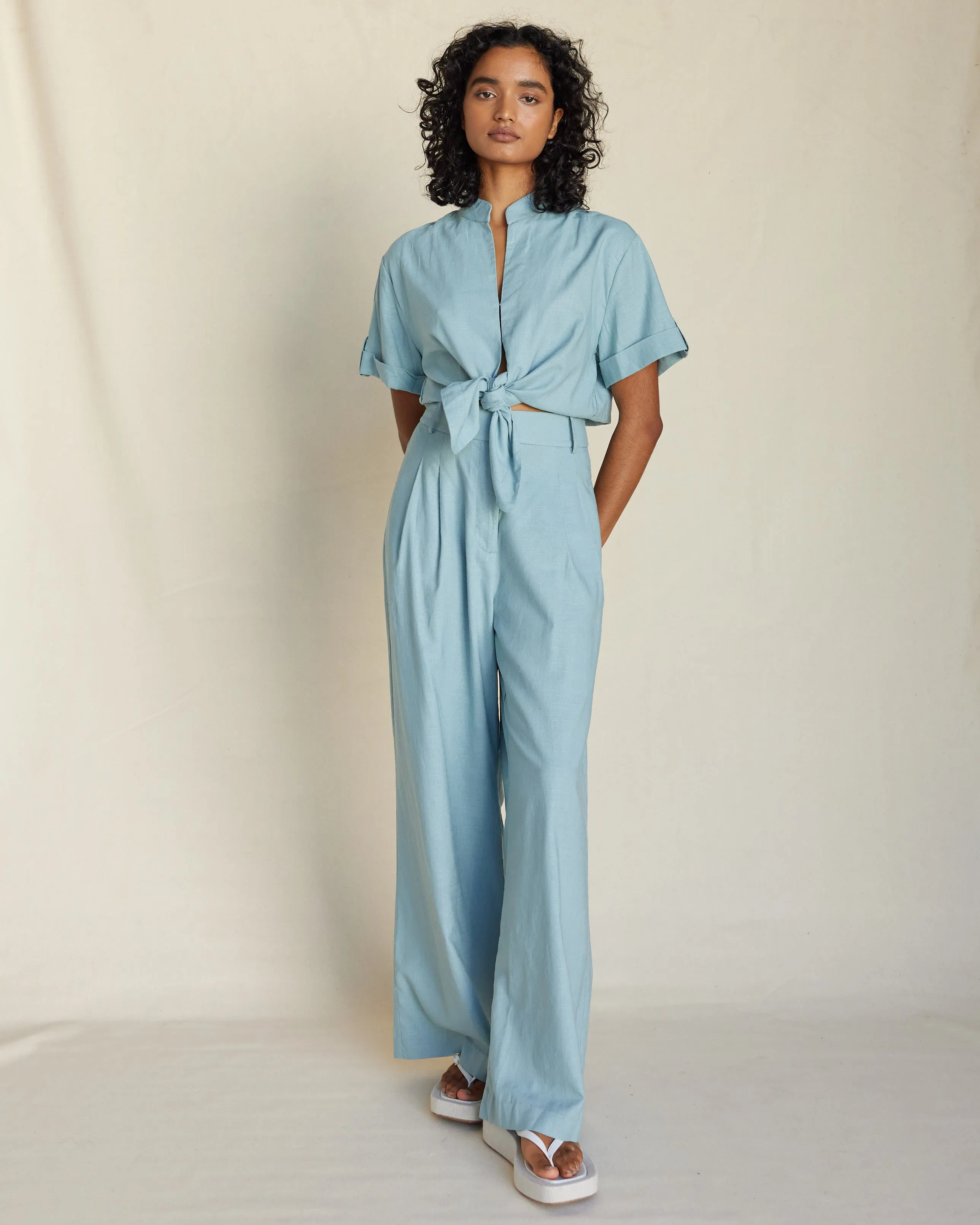 Duckegg Blue Linen Pant Bridgette