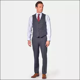 Brook Taverner blue waistcoat with wine overcheck suit