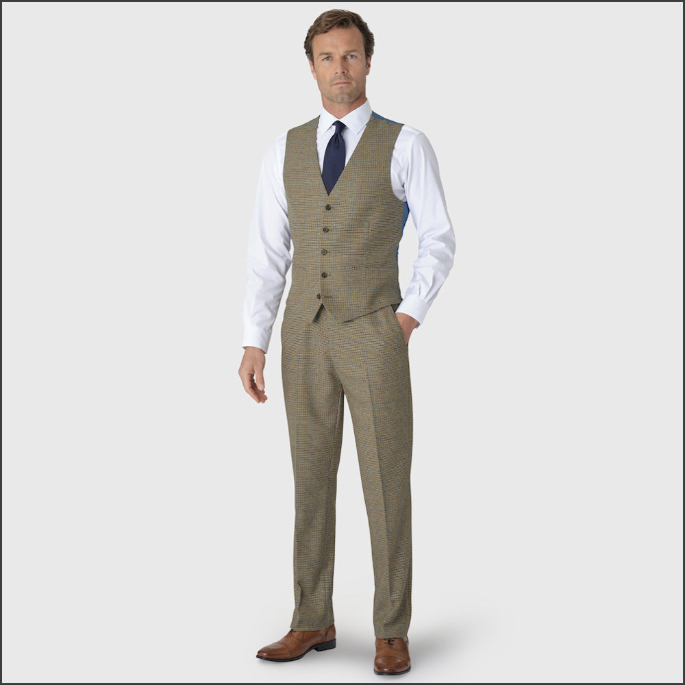 BROOK TAVERNER Houndstooth Check Suit Waistcoat - Pure New Wool