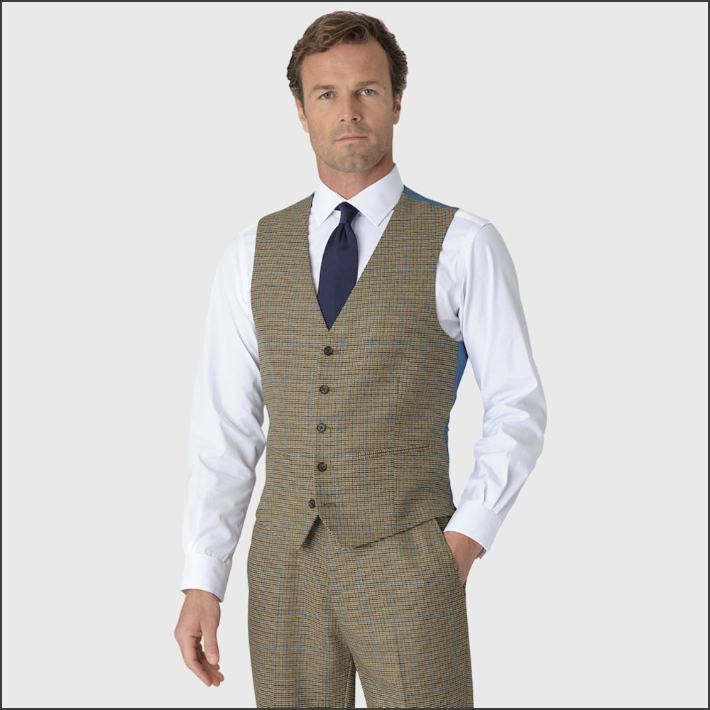 BROOK TAVERNER Houndstooth Check Suit Waistcoat - Pure New Wool