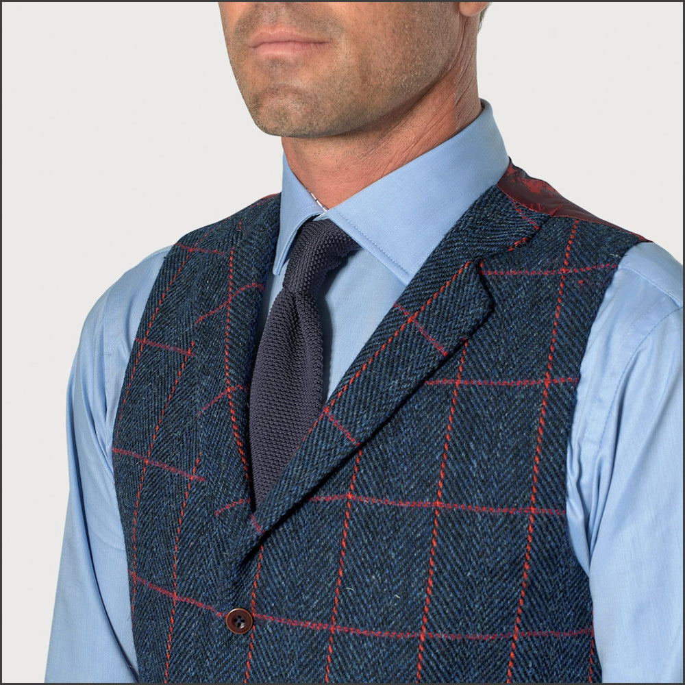 Brook Taverner Inverness Blue Check Harris Tweed Suit Waistcoat