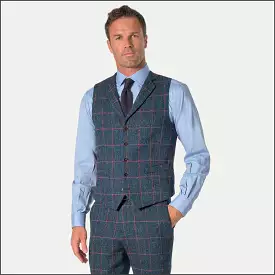 Brook Taverner Inverness Blue Check Harris Tweed Suit Waistcoat