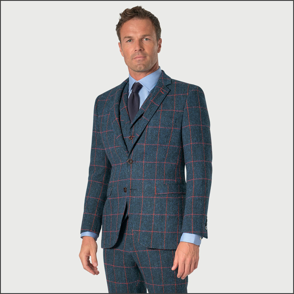 Brook Taverner Inverness Navy Check Harris Tweed Suit - Optional Waistcoat