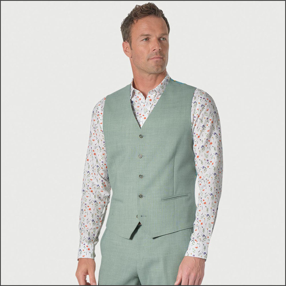 Brook Taverner Sage Linen Mix Suit - Tailored Fit, Optional Waistcoat - Shop Now.