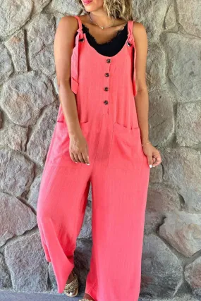 Solid Jumpsuits with Button Straps