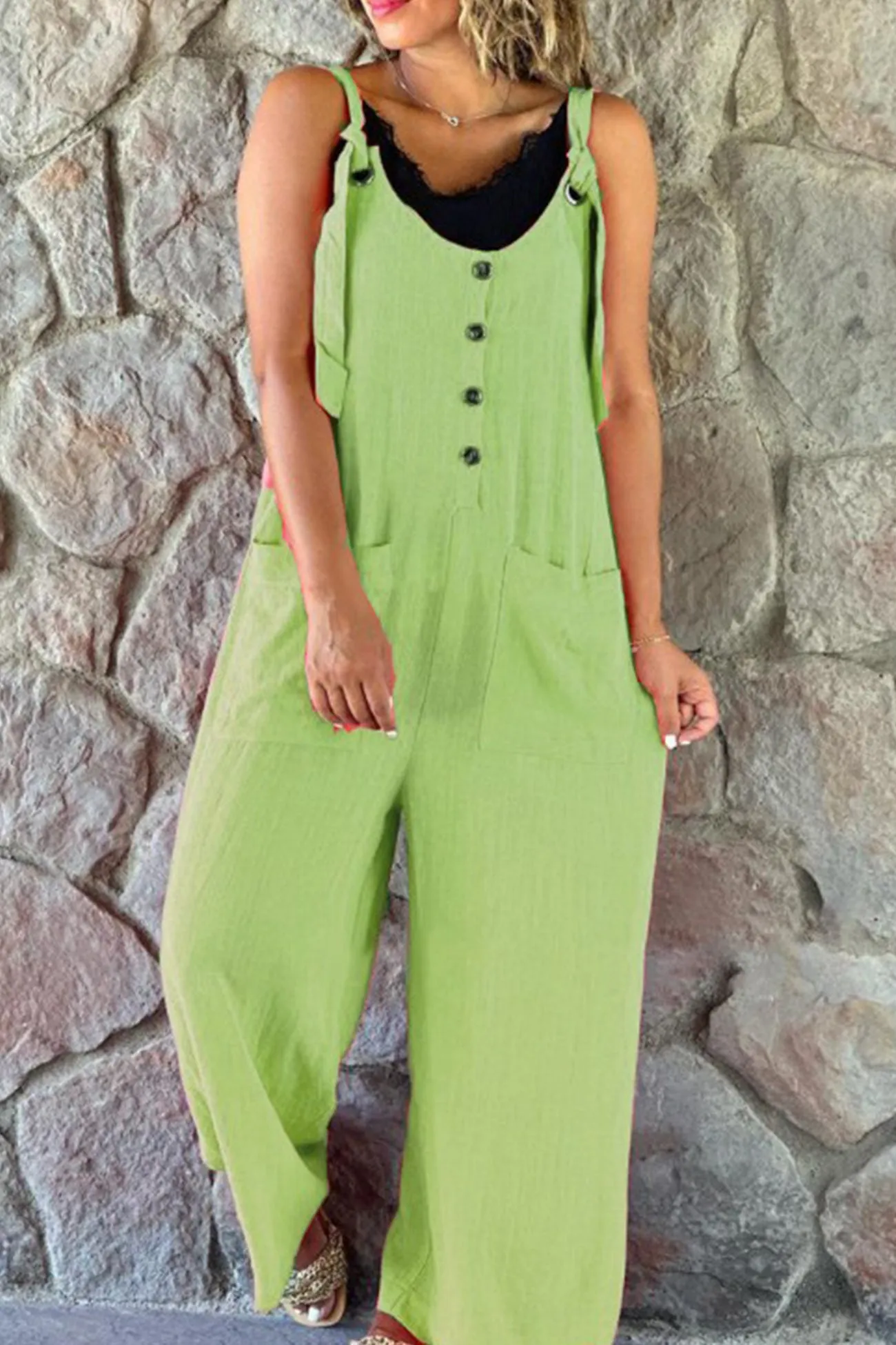 Solid Jumpsuits with Button Straps