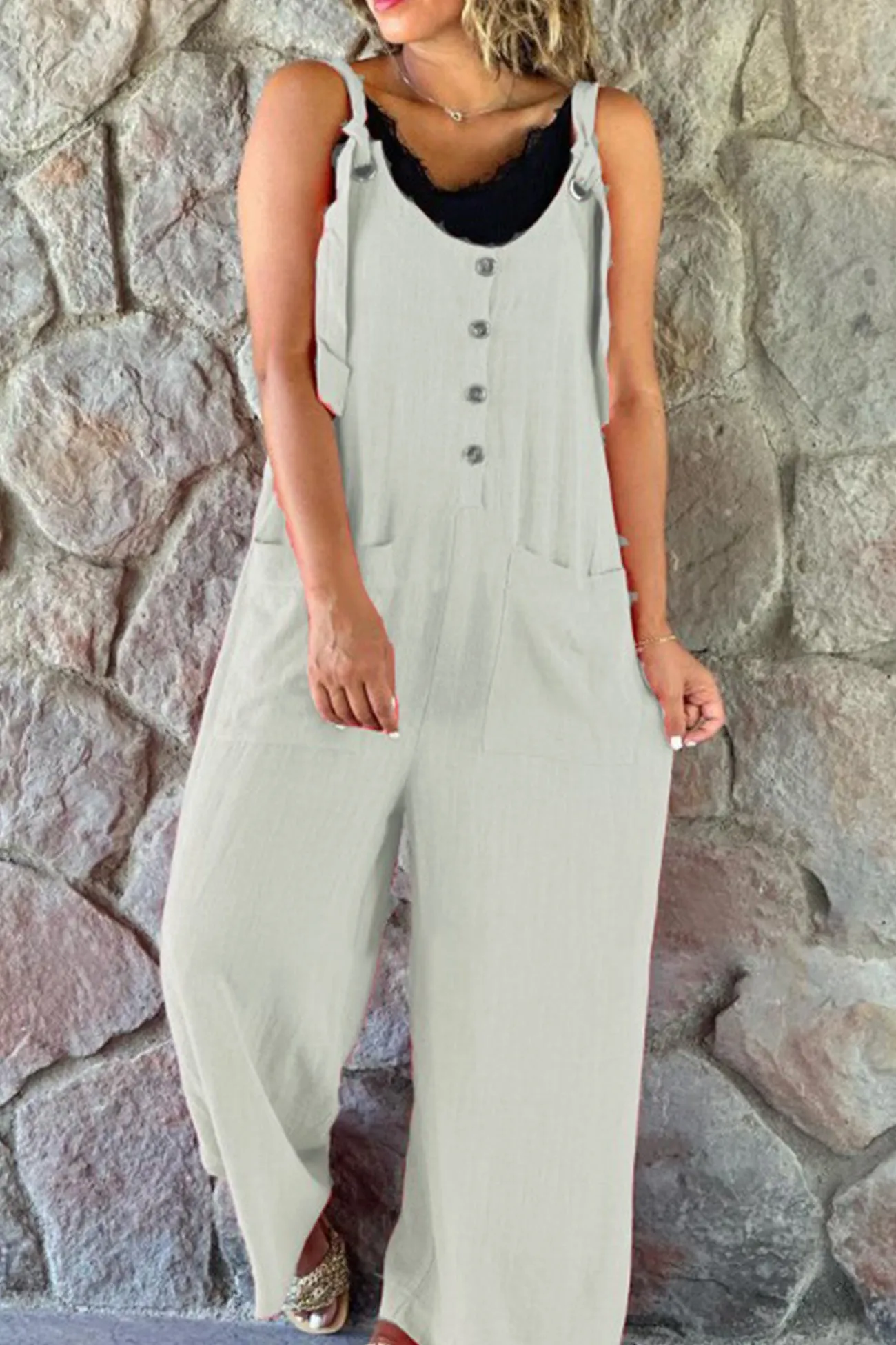 Solid Jumpsuits with Button Straps