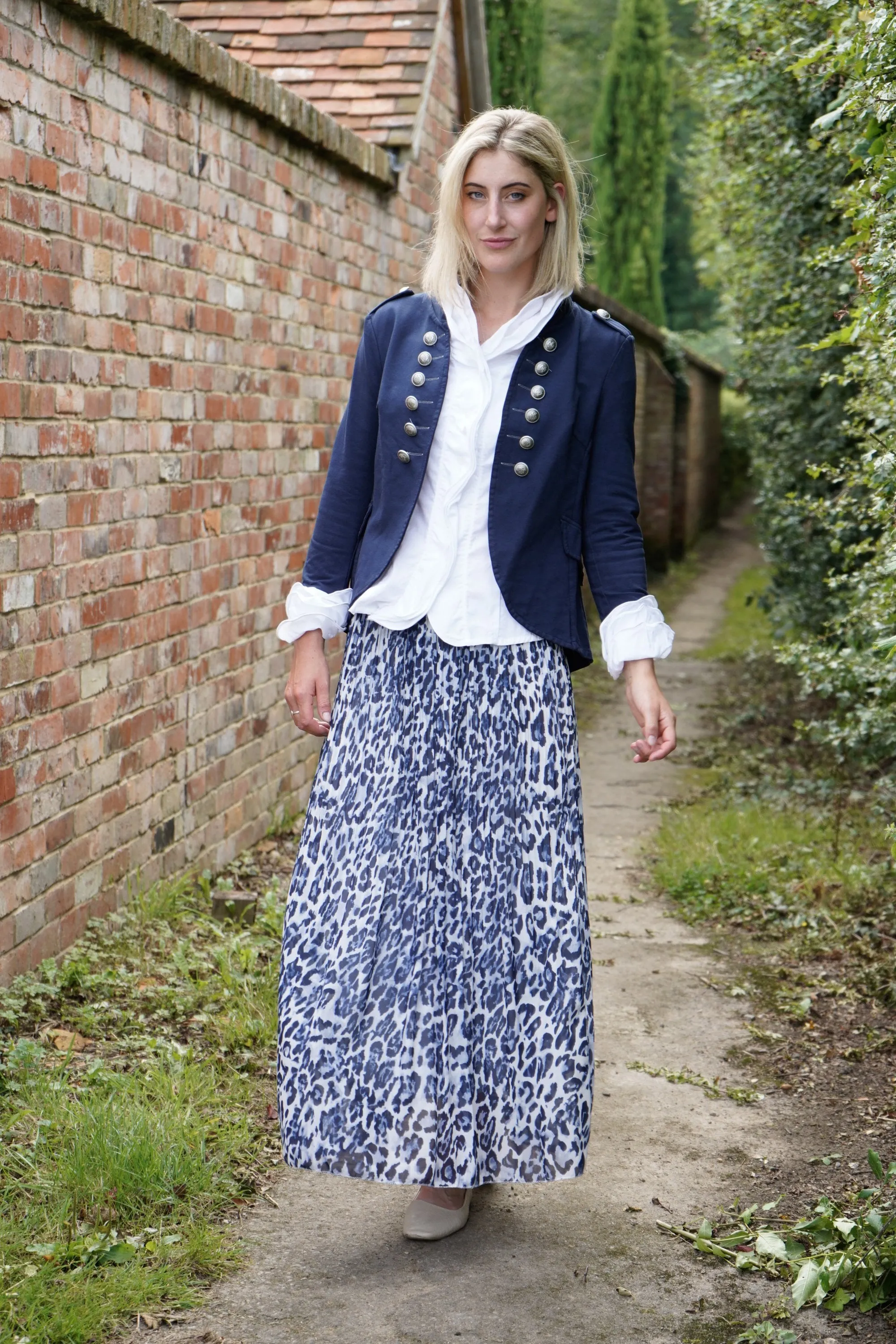 Chantel Pleated Skirt with Gold Waistband