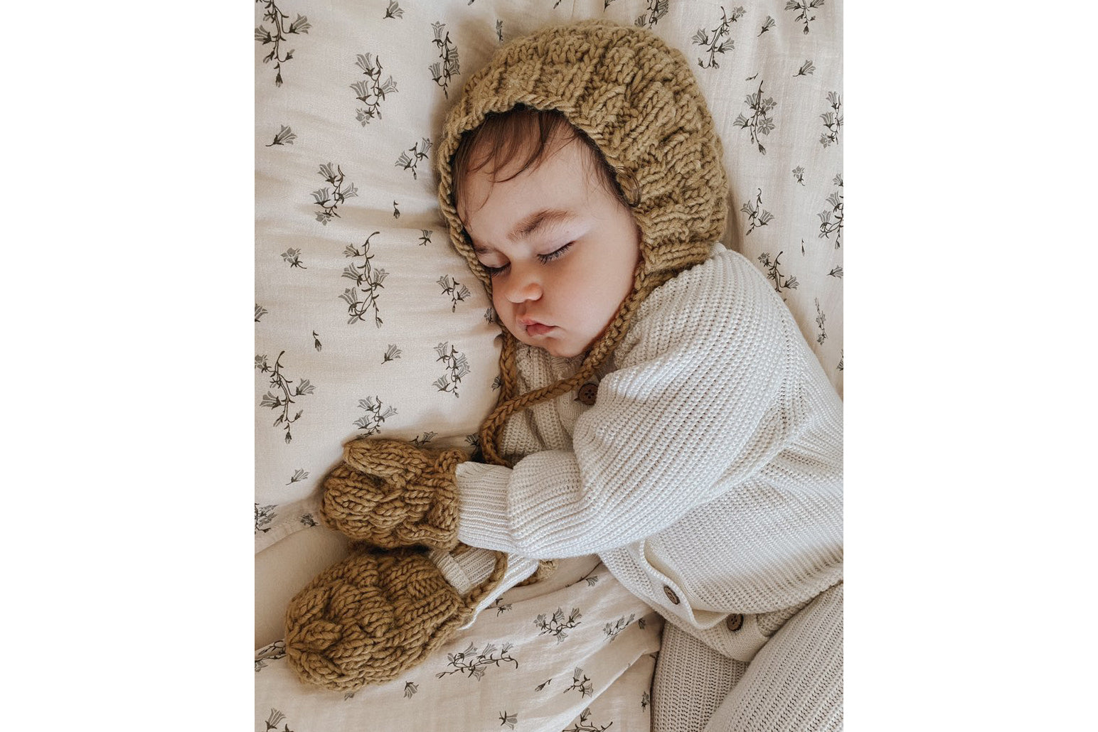 Chloe Set: Hand-Knitted Bonnet and Matching Mittens & Gloves - Cream or Dusty Color