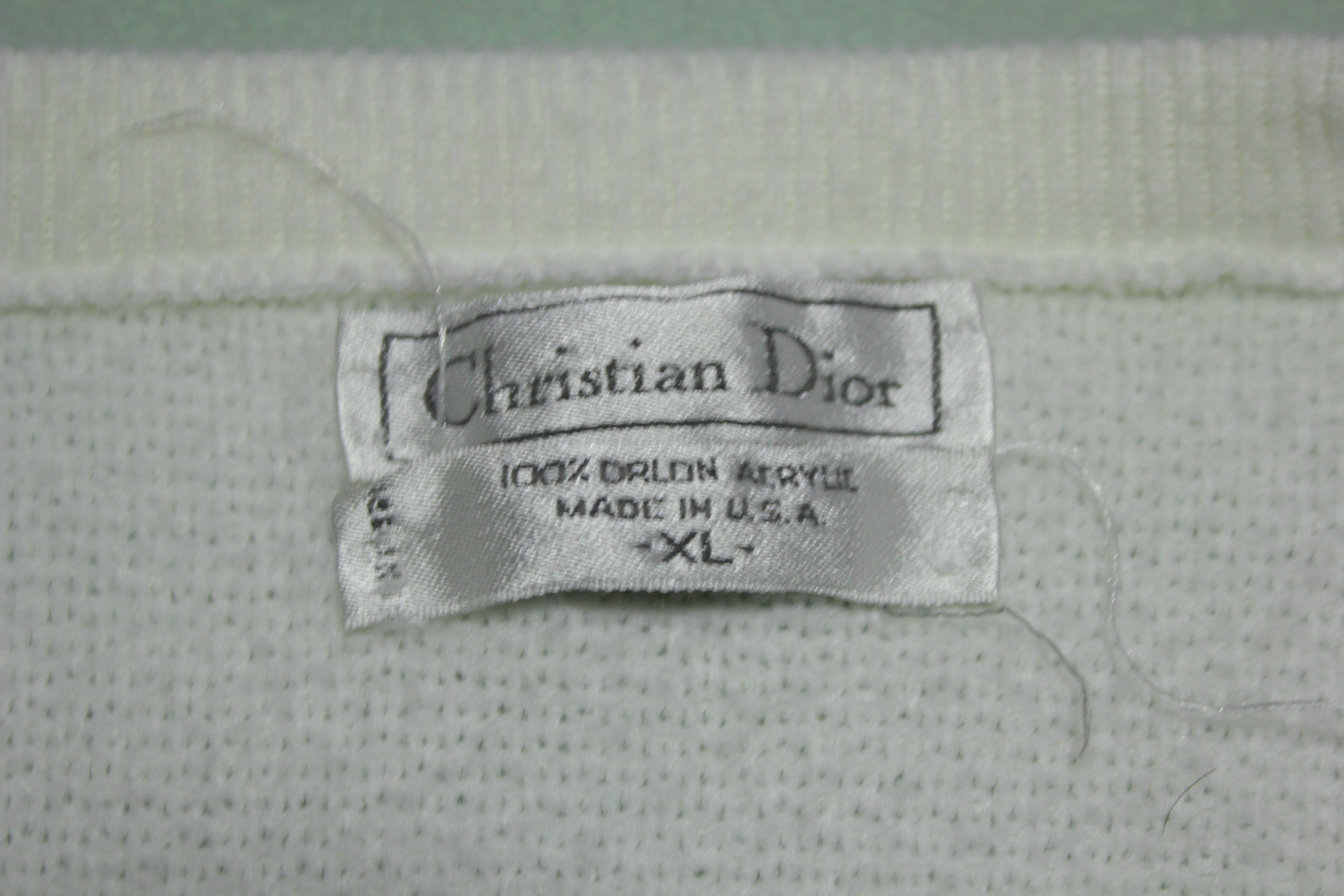 Christian Dior Vintage 80s 90s V-Neck Cream White Knit Sweater Made in USA