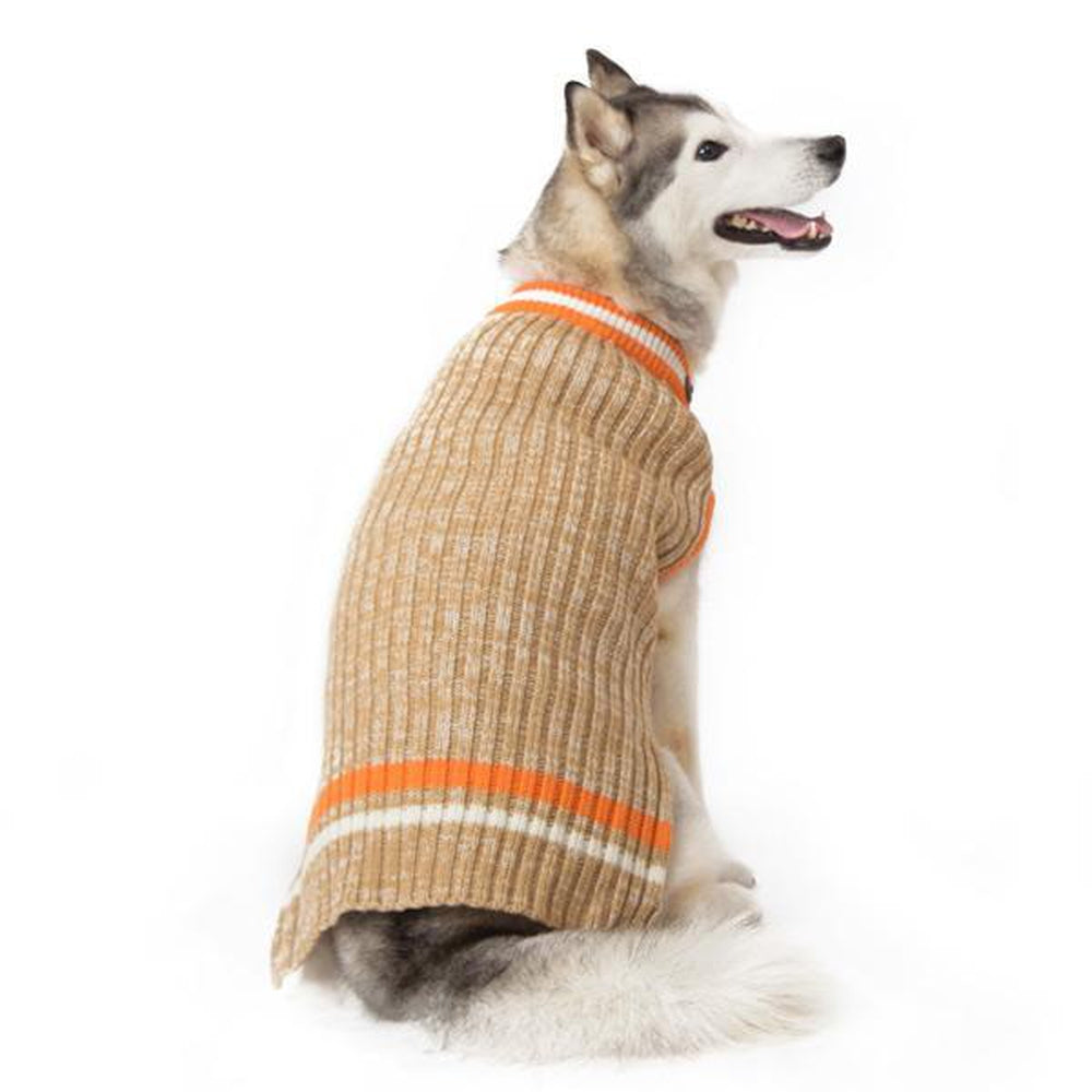 City V-Neck Dog Sweater - Beige with Orange Trim by Dogo