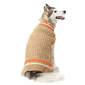 City V-Neck Dog Sweater - Beige with Orange Trim by Dogo