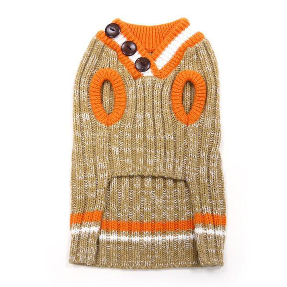 City V-Neck Dog Sweater - Beige with Orange Trim by Dogo