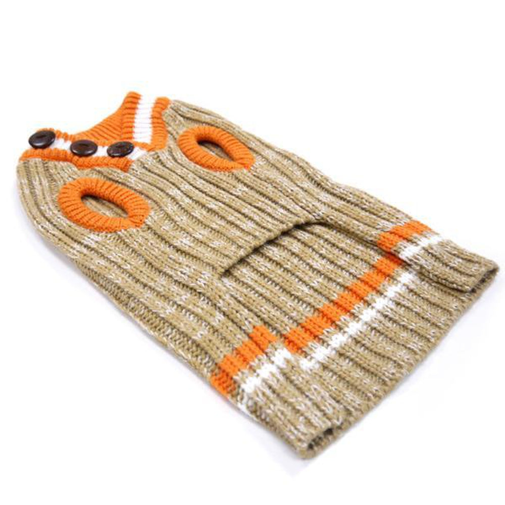 City V-Neck Dog Sweater - Beige with Orange Trim by Dogo