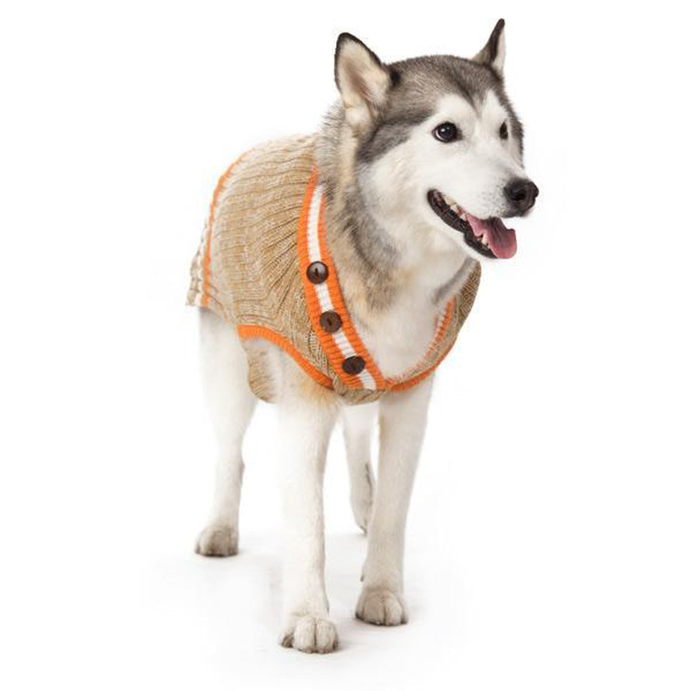 City V-Neck Dog Sweater - Beige with Orange Trim by Dogo