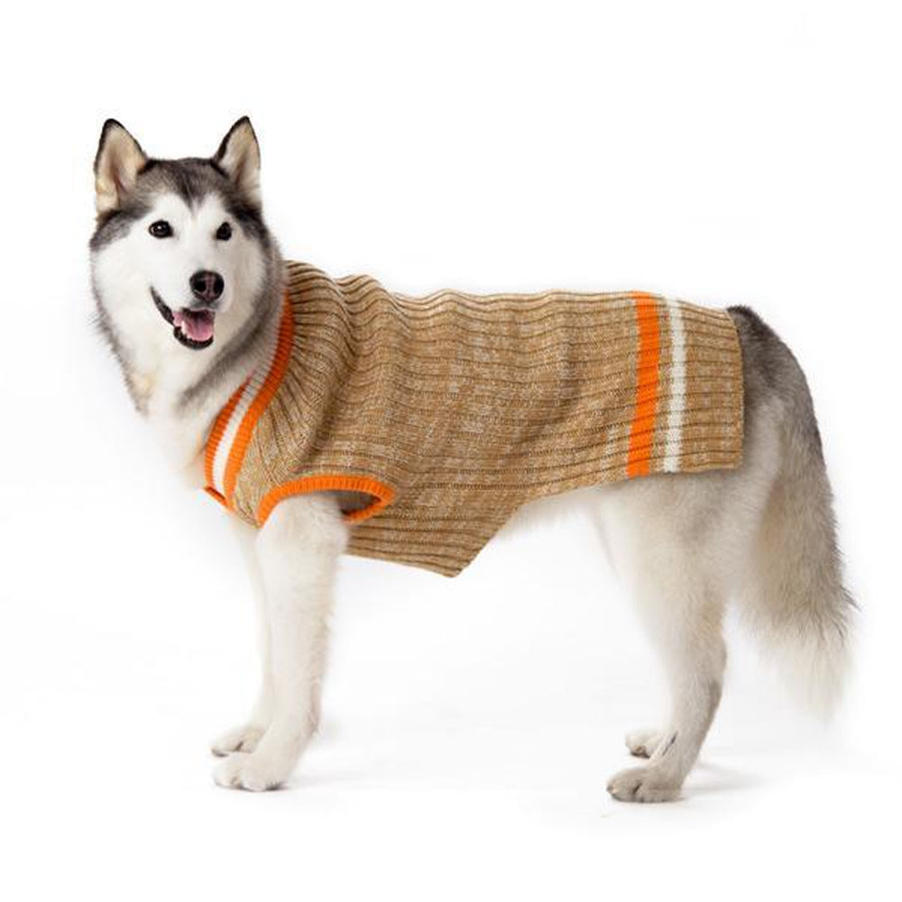 City V-Neck Dog Sweater - Beige with Orange Trim by Dogo