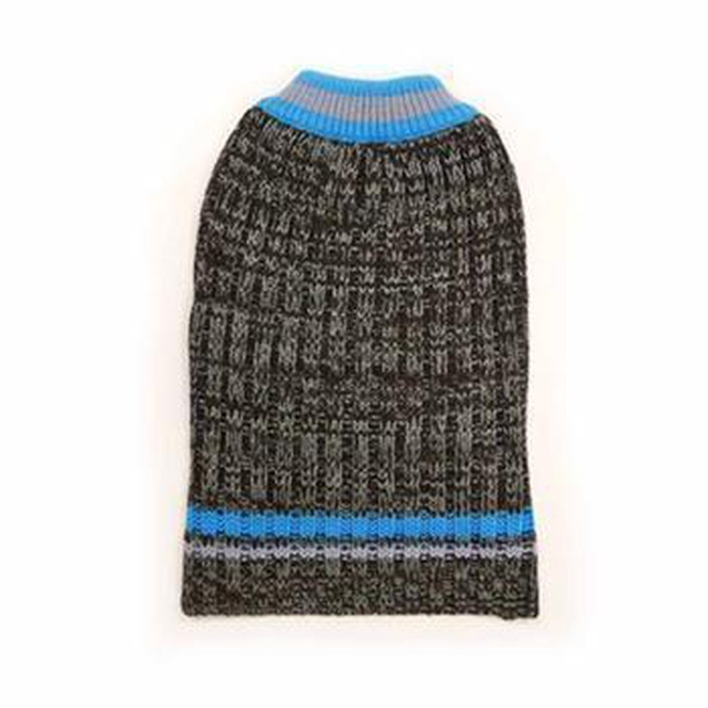 City V-Neck Dog Sweater - Brown with Blue Trim by Dogo