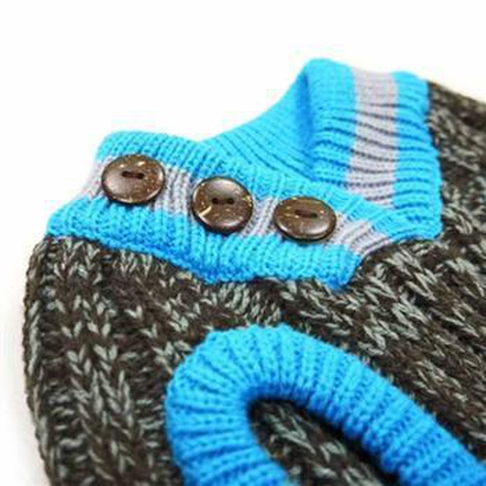 City V-Neck Dog Sweater - Brown with Blue Trim by Dogo