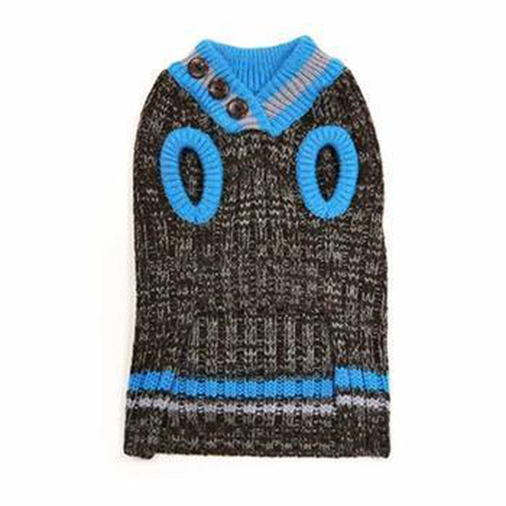 City V-Neck Dog Sweater - Brown with Blue Trim by Dogo