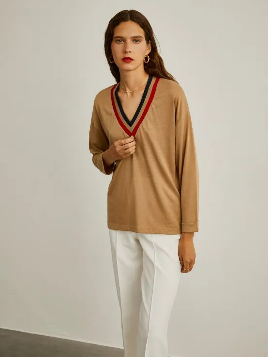 Two-Tone V-Neck Sweater