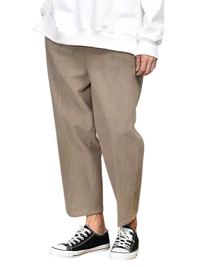 Corduroy wide trousers for men, ideal for formal or casual occasions, featuring a cropped style with a Korean guys' Kpop waistba