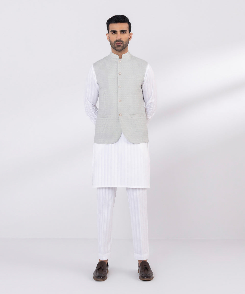 Cotton Waistcoat with Schiffli Embroidery