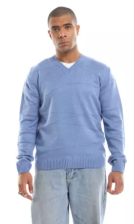 Cozy V-Neck Cornflower Knitted Acrylic Pullover