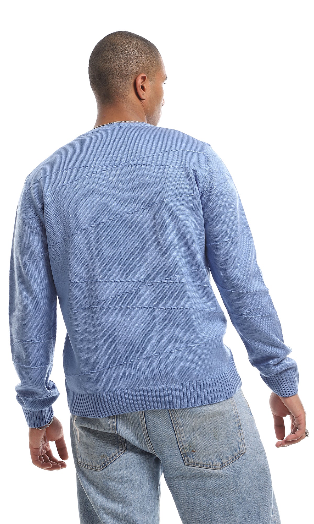 Cozy V-Neck Cornflower Knitted Acrylic Pullover