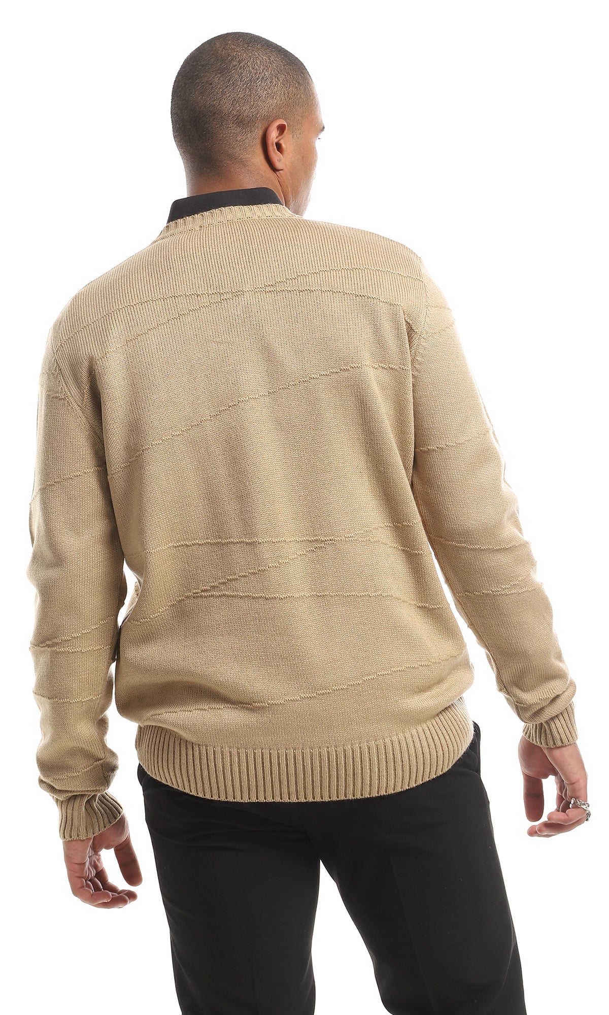 Cozy V-Neck Knitted Acrylic Pullover, Coffee - O161325