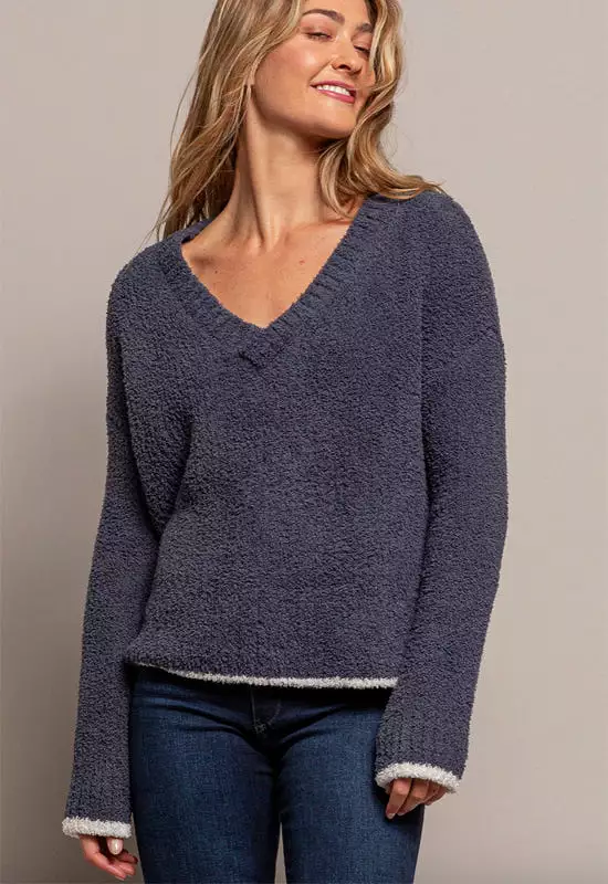 Cozy V-Neck Sweater in Steel Grey