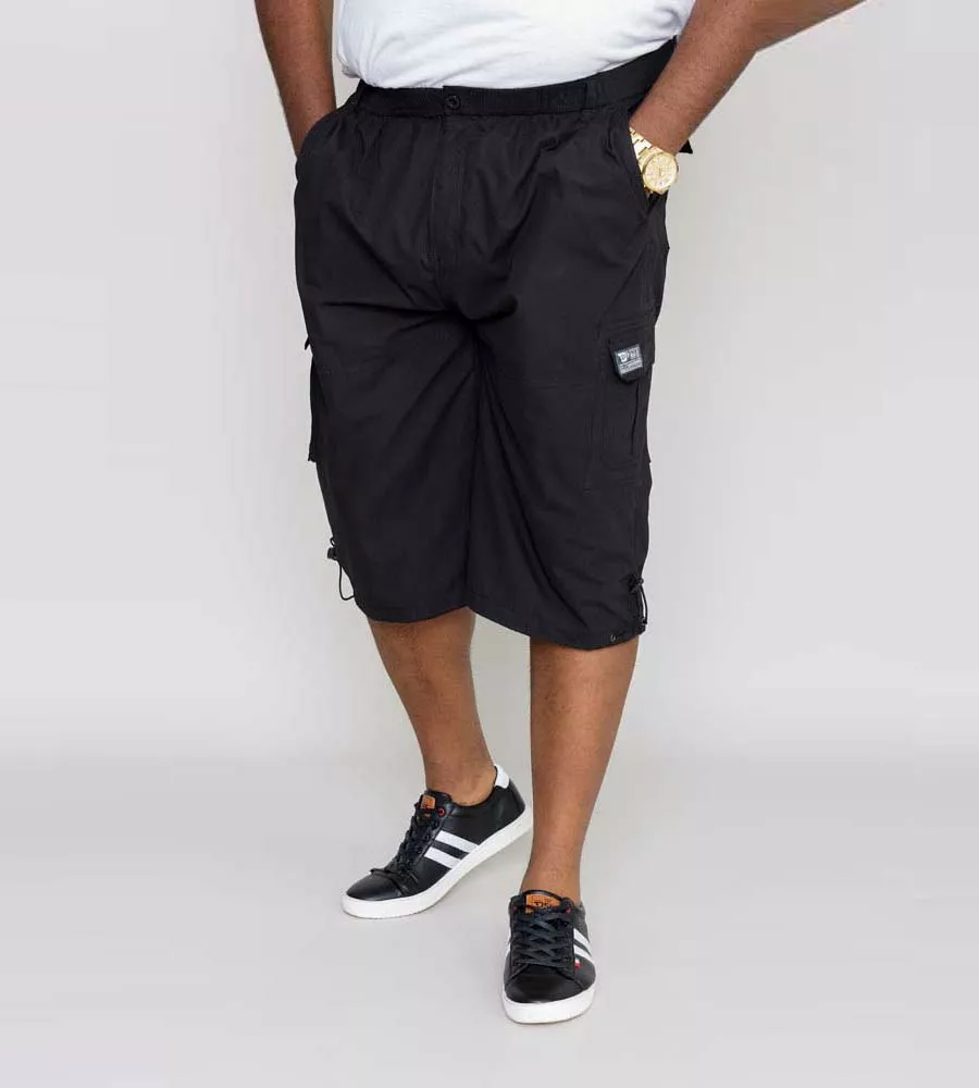 D555 Big Mens Stylish Black Cargo Capri Pant With Leg Pockets (MASON BLACK)