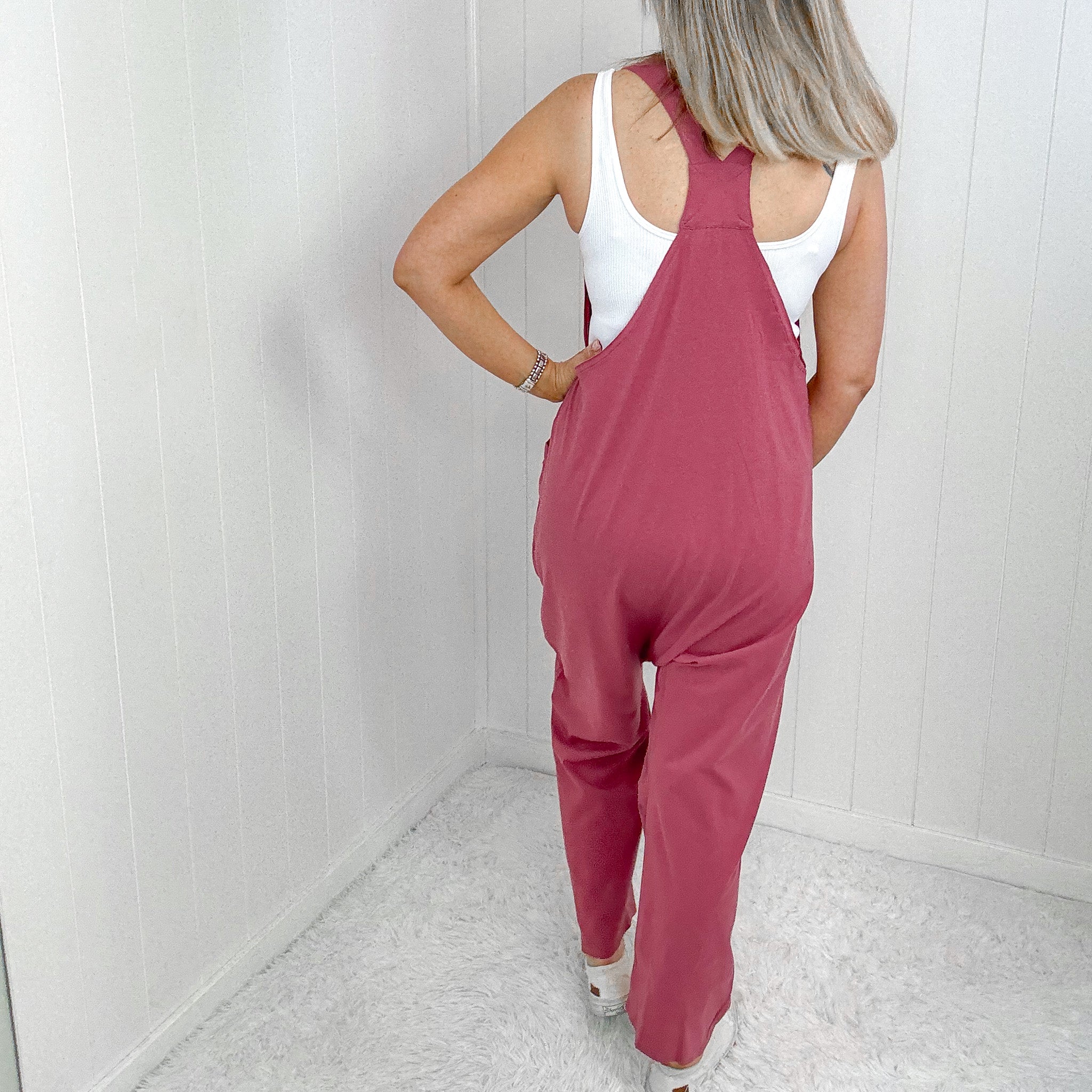 Dark Rose Sleeveless Jumpsuit with Pockets