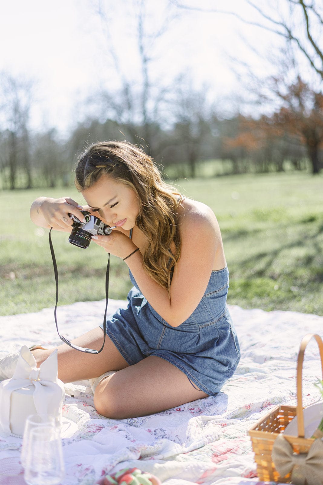 Denim Romper - Dark Wash, Tie Back