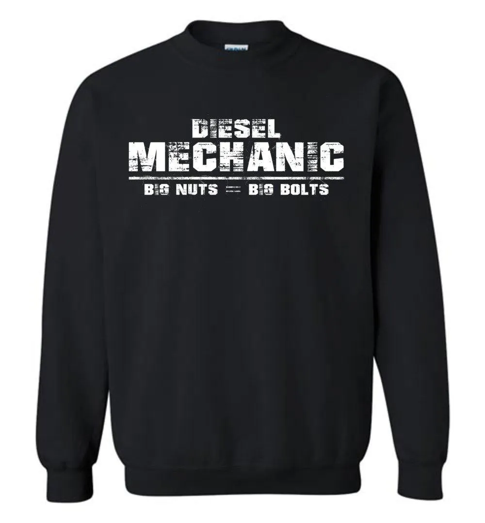 Big Nuts = Big Bolts Crew Neck Sweatshirt by Diesel Mechanic