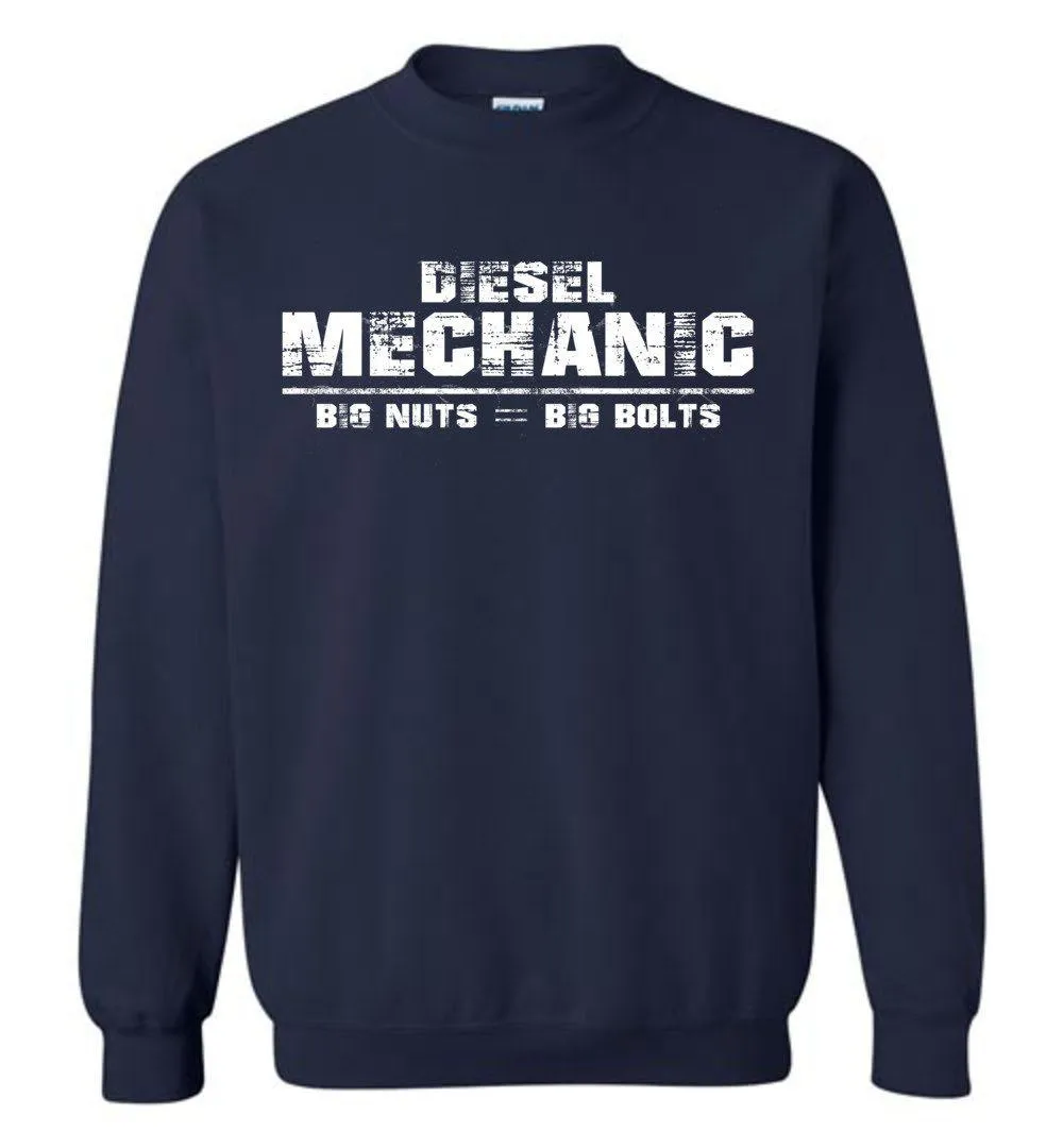 Big Nuts = Big Bolts Crew Neck Sweatshirt by Diesel Mechanic