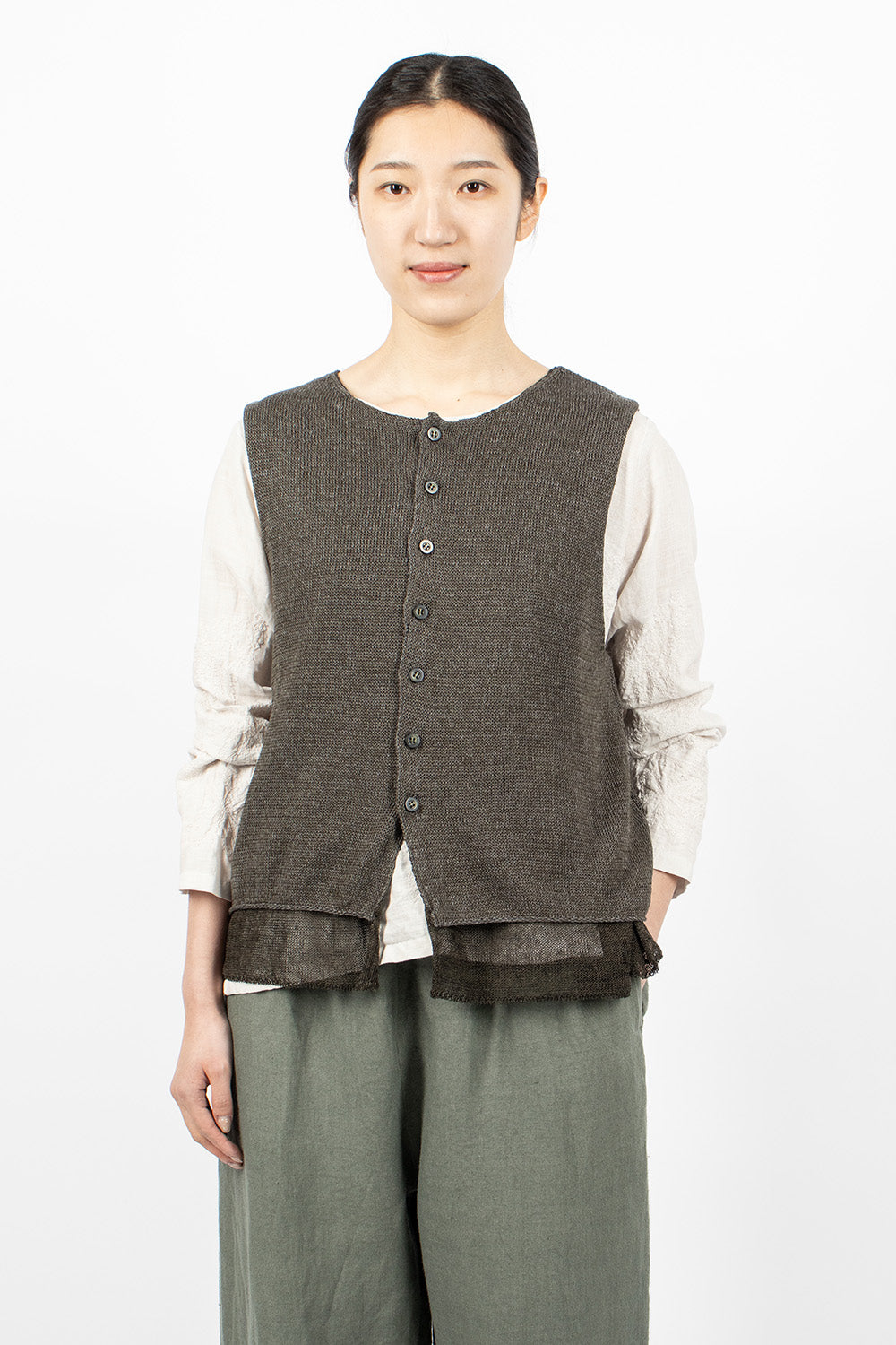 Double Layer Knit Vest - Charcoal Khaki