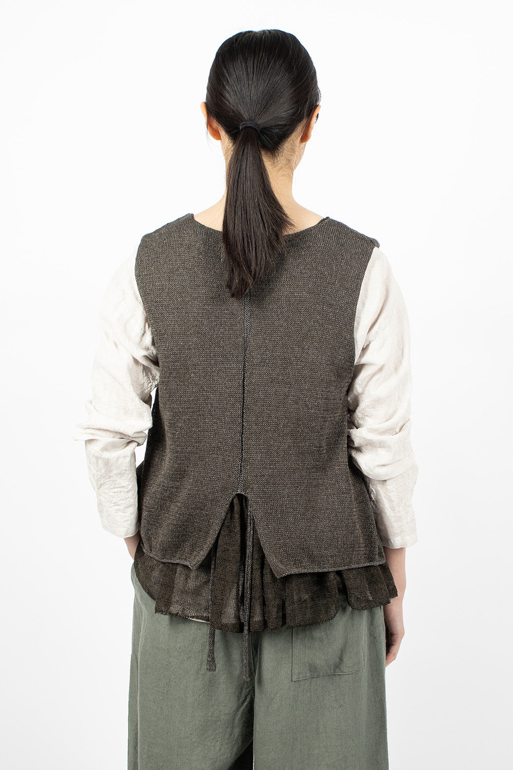 Double Layer Knit Vest - Charcoal Khaki