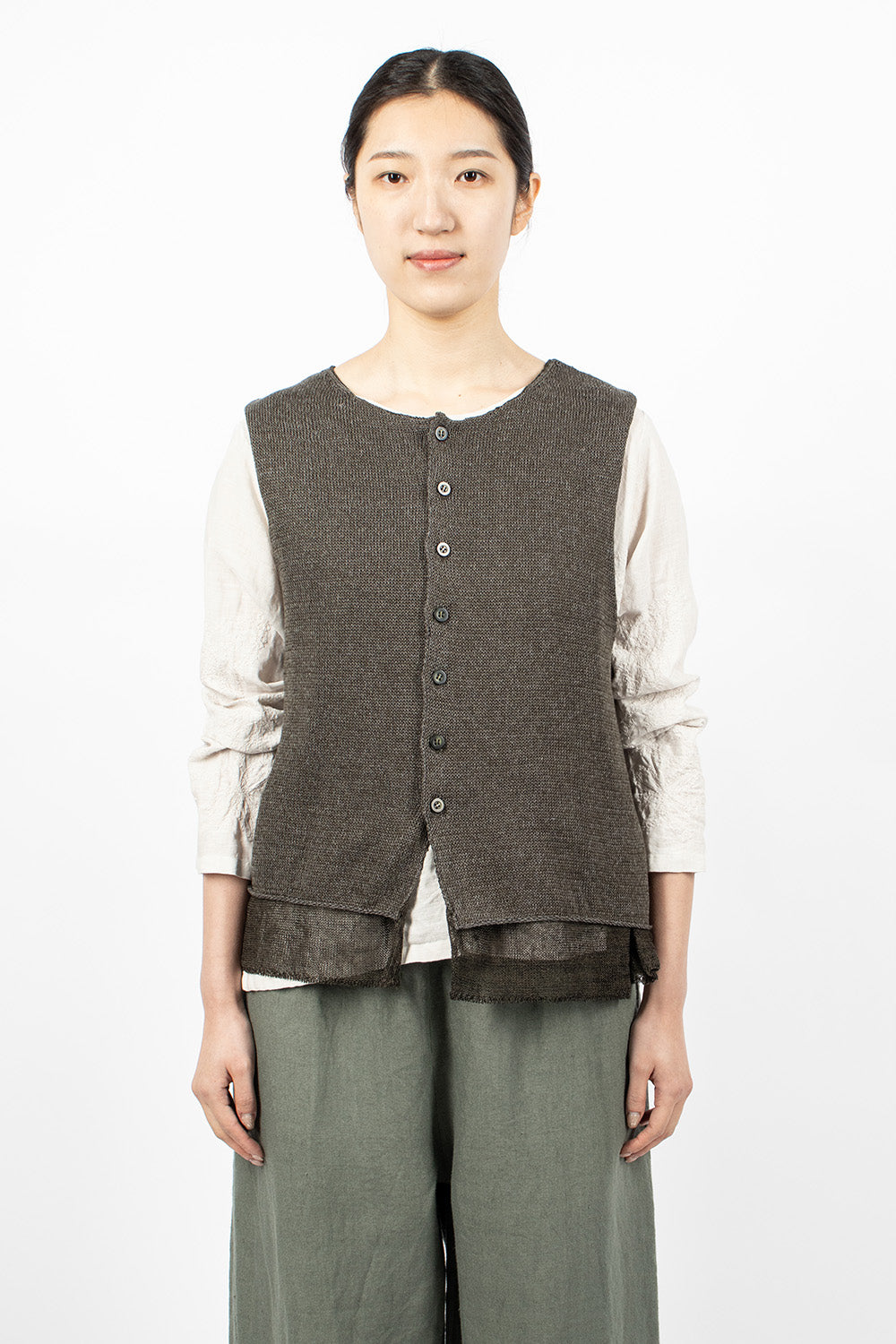 Double Layer Knit Vest - Charcoal Khaki