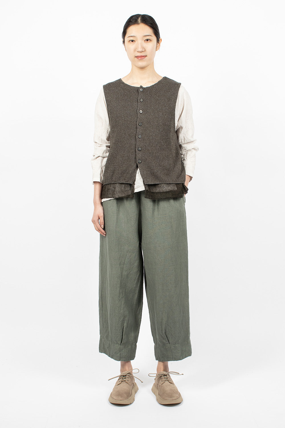 Double Layer Knit Vest - Charcoal Khaki